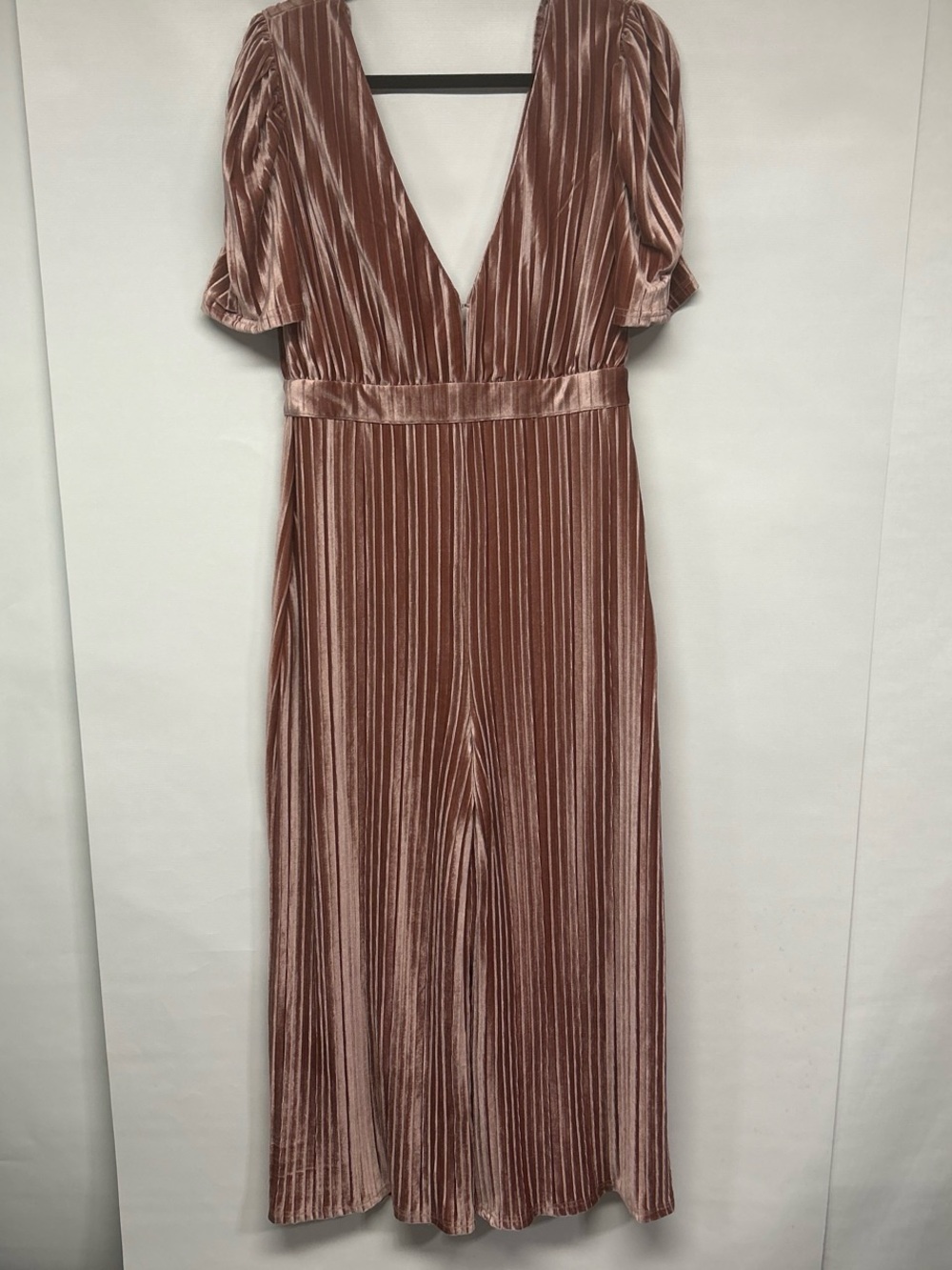 MINKPINK Rose-Plissé Velvet Deep V-Neck Jumpsuit